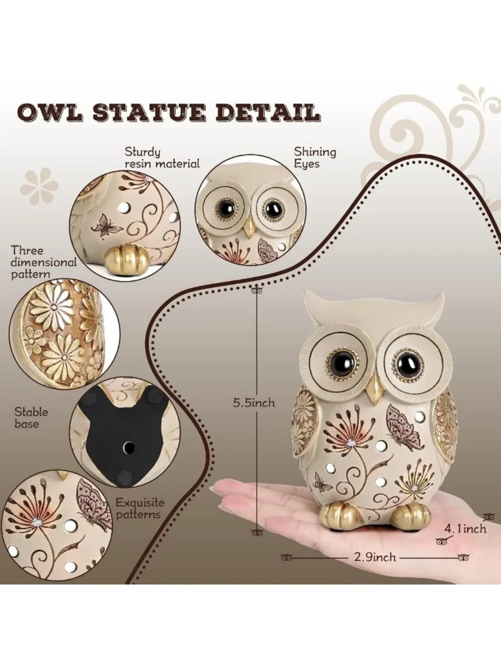 Charming Owl Statue for Home Decor - Boho Accents, Vintage Figurine for Bird